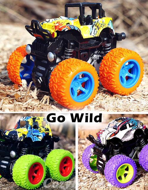 Load image into Gallery viewer, Friction Powered Monster Trucks Toys for Boys - Push and Go Car Vehicles Truck Playset, Inertia Vehicle, Kids Birthday Christmas Party Supplies Gift 3 Years Old (Orange,Purple,Green)