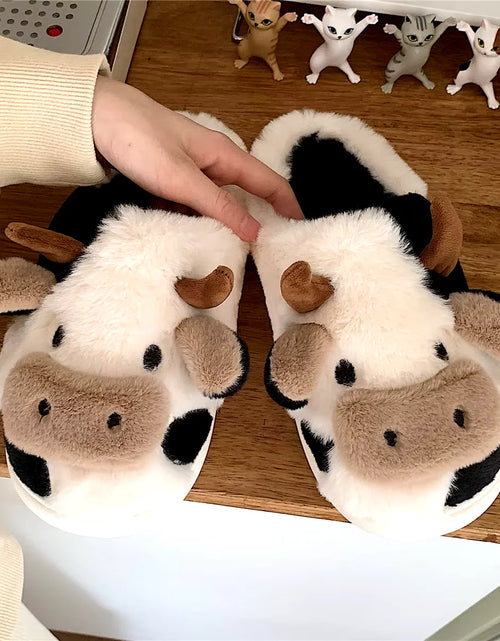 Load image into Gallery viewer, Women'S Cartoon Cute Cow House Slippers Warm plus Lined Closed Toe Fuzzy Home Slides Women'S Fluffy Comfy Shoes Winter Autumn