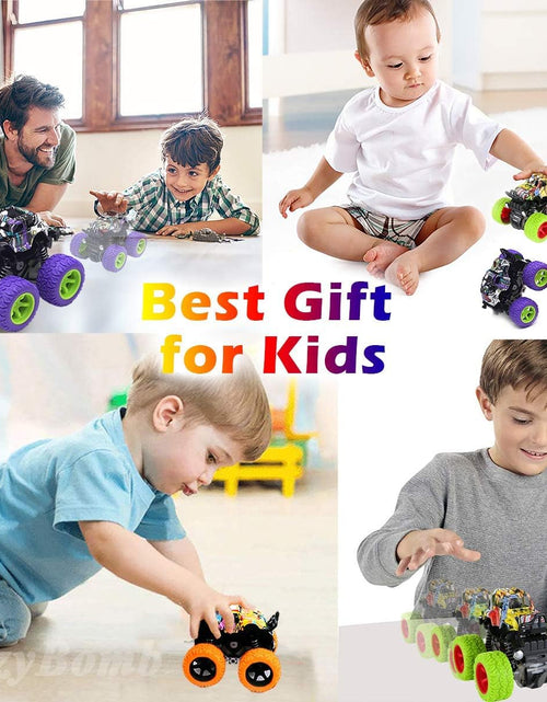 Load image into Gallery viewer, Friction Powered Monster Trucks Toys for Boys - Push and Go Car Vehicles Truck Playset, Inertia Vehicle, Kids Birthday Christmas Party Supplies Gift 3 Years Old (Orange,Purple,Green)