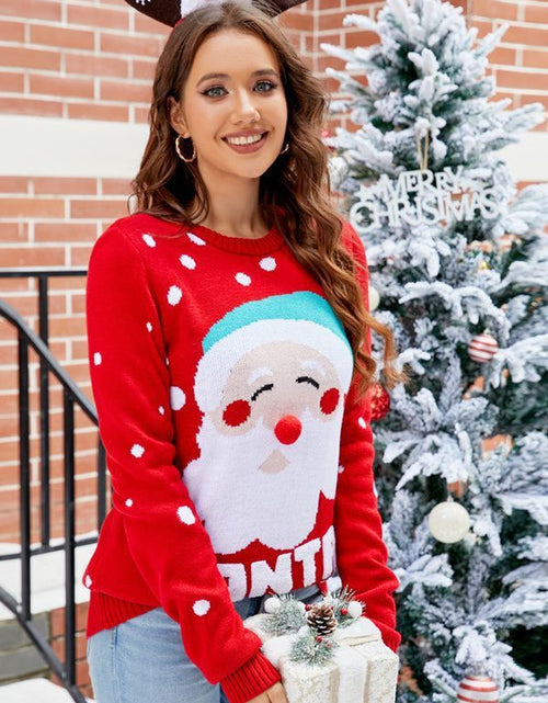 Load image into Gallery viewer, Women'S Tops Santa Pullover Sweater Autumn and Winter Letter Embroidery Christmas Red Sweaters Long Sleeve Crew Neck Clothes