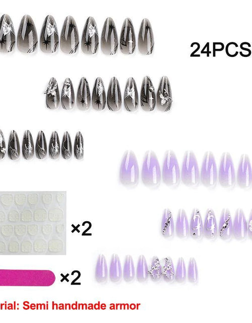 Load image into Gallery viewer, Gradient 3D Butterfly Decor Press on Fake Nail for Women & Girls Nail Art, 24Pcs/Set Rhinestone Decor Fashion Press on Nails & Jelly Tape & Nail File, Elegant Stick on Nails Kit for Women'S Gift, Nail Kit Acrylic Set