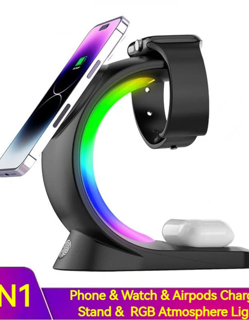 Load image into Gallery viewer, 4 in 1 Magnetic Wireless Charger Fast Charging for Smart Phone Atmosphere Light Charging Station for Airpods Pro I-Phone Watch