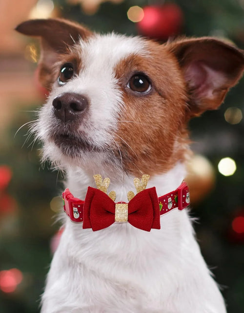 Load image into Gallery viewer, Christmas Dog Collar Adjustable Xmas Dog Collar with Christmas Antler Bow Tie Accessories Snowman Dog Collar for Medium Dogs