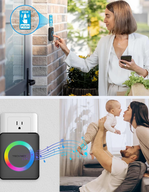 Load image into Gallery viewer, Wireless Doorbell with 2 Plug-In Receivers, IP65 Waterproof Doorbells for Home, 1300Ft Operating Range, 60 Optional Melodies & 5 Adjustment Volume Levels of 0-120 Db, LED Flashing- Black