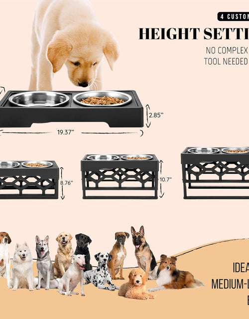 Load image into Gallery viewer, Large Elevated Dog Bowls Stand - Adjustable Raised Pet Food Feeder Station for Medium/Large Sized Dogs - Anti-Slip 4 Height Stand with 2 Stainless Steel Large Dog Food & Water Bowls Dish Set