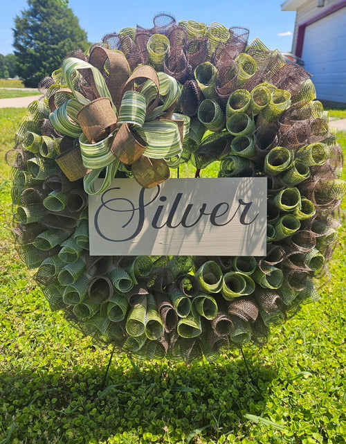 Load image into Gallery viewer, Elegant Sage Green, Tan &amp; Brown Deco Mesh Wreath – 24&quot;
