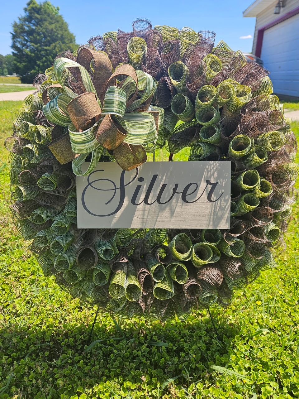 Elegant Sage Green, Tan & Brown Deco Mesh Wreath – 24"