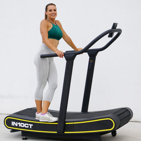 Manual Curved Exercise Treadmill, Black and Yellow